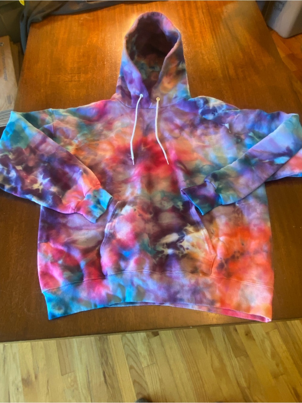 Vintage Ice Tie Dye Hanes Hoodie Sweatshirt Men’s Large Multicolor Pullover EUC